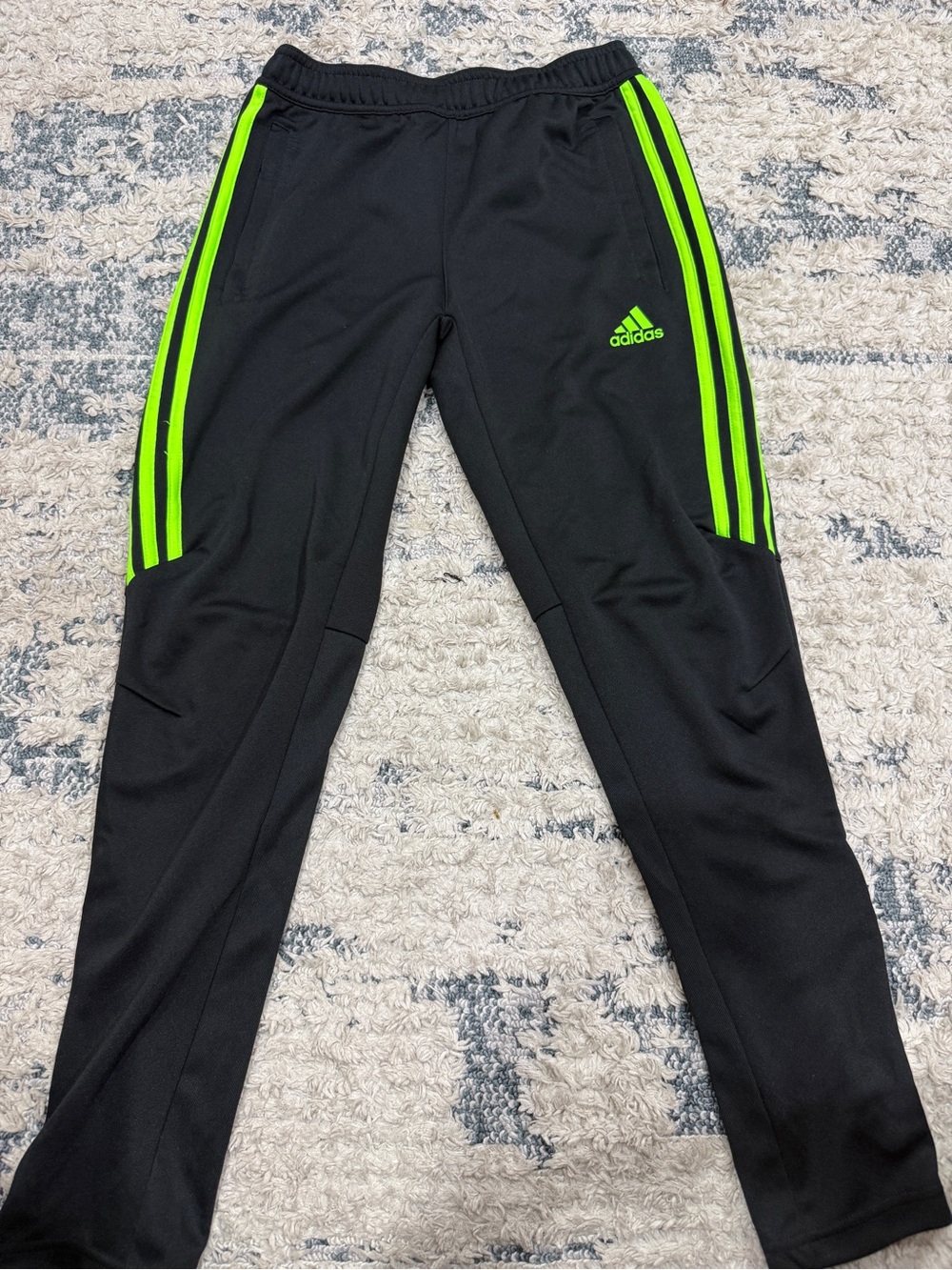 adidas Black Joggers with Neon Green Signature Stripes